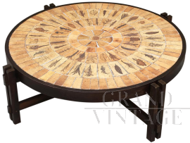 Wood and ceramic coffee table by Roger Capron, 1970