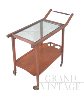 Vintage 1950s teak trolley with removable glass top