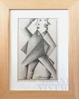 Double Man, Cubist Futurist drawing by Erto Zampoli, pencil on paper