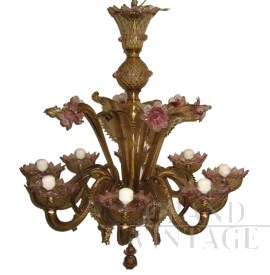 Murano blown glass chandelier with eight lights