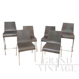 Set of 4 Billiani dining chairs and 2 high stools in wood and metal, 1911     