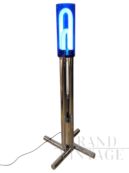 Tetralogy floor lamp by Gabetti and Isola in steel and blue acrylic glass     