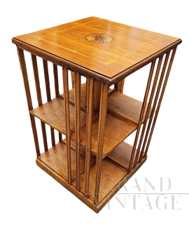 Small English revolver revolving bookcase with inlays