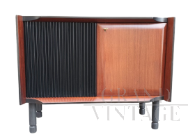 Small vintage rosewood sideboard with black knurled door