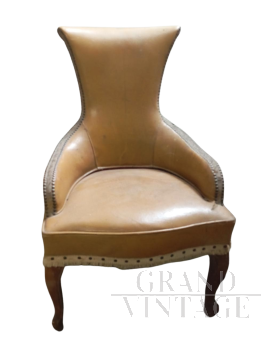 Small yellow leather fireplace armchair