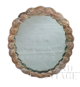 Small antique hand mirror in silver metal    