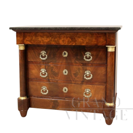 Small 19th century mahogany Empire chest of drawers with marble top
