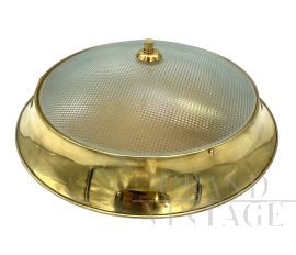 Round ceiling or wall light in glass and brass attributed to Fontana Arte