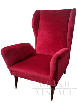 1950s Italian armchair in original red velvet
