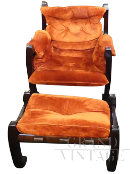 Samurai armchair and ottoman by Frigerio in orange alcantara
                            
