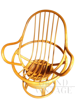 Vintage Italian bamboo swivel armchair, 1960s