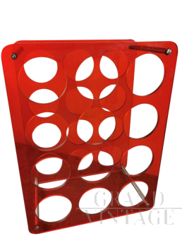 Vintage design bottle holder in red plexiglass, 1970s