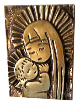 Brass wall sculpture by Luciano Frigerio, Madonna with Child