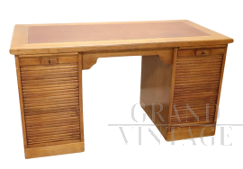 Vintage 1940s desk in oak with rolling shutter sides      