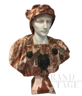 Bust sculpture in three types of marble