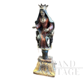 17th century polychrome wooden sculpture of Madonna on the throne