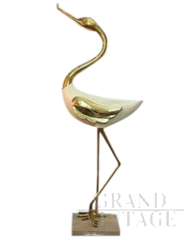 Lacquered wood and gilt bronze heron sculpture by Antonio Pavia, 1970s