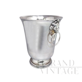 Silver metal ice bucket with lions, France 1960s