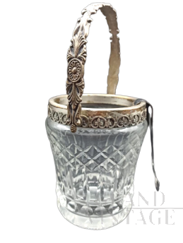 1920s ice bucket in Bohemian crystal and silver