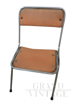 Vintage folding child's chair in brown skai, 1970
