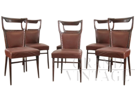 Six unique Vittorio Dassi 1950s chairs in wood and Skai