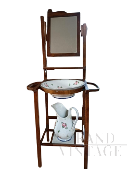 Vintage wash stand from the early 1900s with ceramic basin and jug