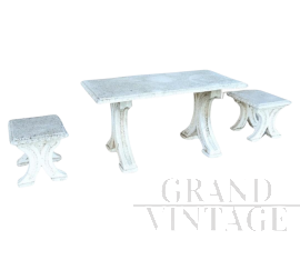 1920s garden furniture set with table and two stools in grit