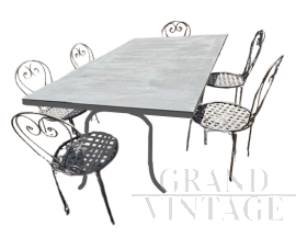 Garden set with 6 chairs and a large wrought iron table