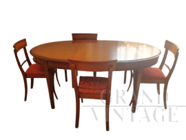 Grange dining set with extendable oval table and 4 chairs, 1970s
