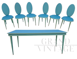 Vintage 1950s style teal dining set with gold accents