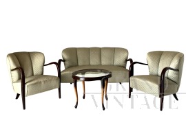 1930s Art Deco living room set with sofa, armchairs and coffee table                     
                            