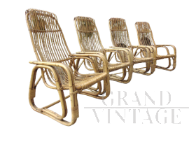Set of 4 vintage bamboo armchairs