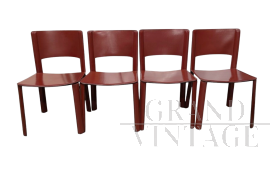 Set of 4 Cidue chairs in burgundy leather, Italy 1970