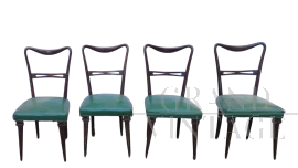 Set of 4 vintage Papillon chairs in wood and green skai  