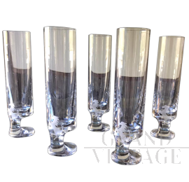 Set di 5 bicchieri in cristallo smoke di Joe Colombo con marchio Ferrari                            