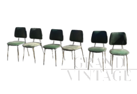 Set of 6 vintage green skai office chairs, 1960s