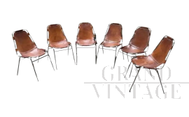 Set of 6 chairs by Charlotte Perriand for Les Arcs in Cordovan leather