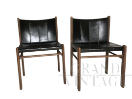 Set of 6 chairs by Gianfranco Frattini for Bernini in black leather