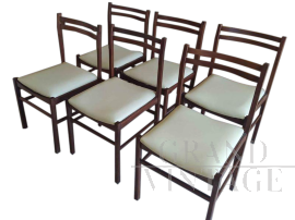 Set of 6 vintage 70's chairs with white skai seat     
                            