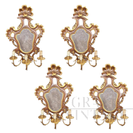 Set of four three-light Venetian wall lights with mirror, late 19th century