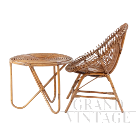 Bamboo armchair and coffee table set, Italy 1960s