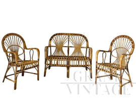 Franco Albini wicker set with a sofa and two armchairs, 1960s