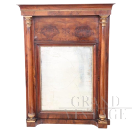 Antique Empire fireplace mirror in walnut, early 19th century