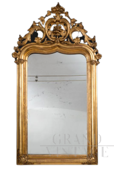 Antique Louis Philippe French mirror in gilded and carved wood