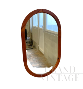 Vintage Ikea oval mirror from the 1970s in solid pine wood
