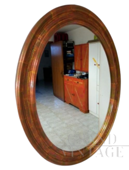 Vintage 70s oval mirror in gold and bronze wood