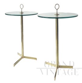 Pair of 1970s high tables in brass and glass