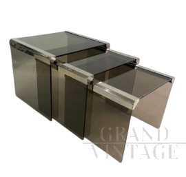 Smoked glass nesting tables by Gallotti & Radice, 1980s, set of 3