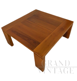 Vintage square living room coffee table in Italian walnut wood