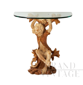 Baroque style carved and gilded wooden console table with monkey